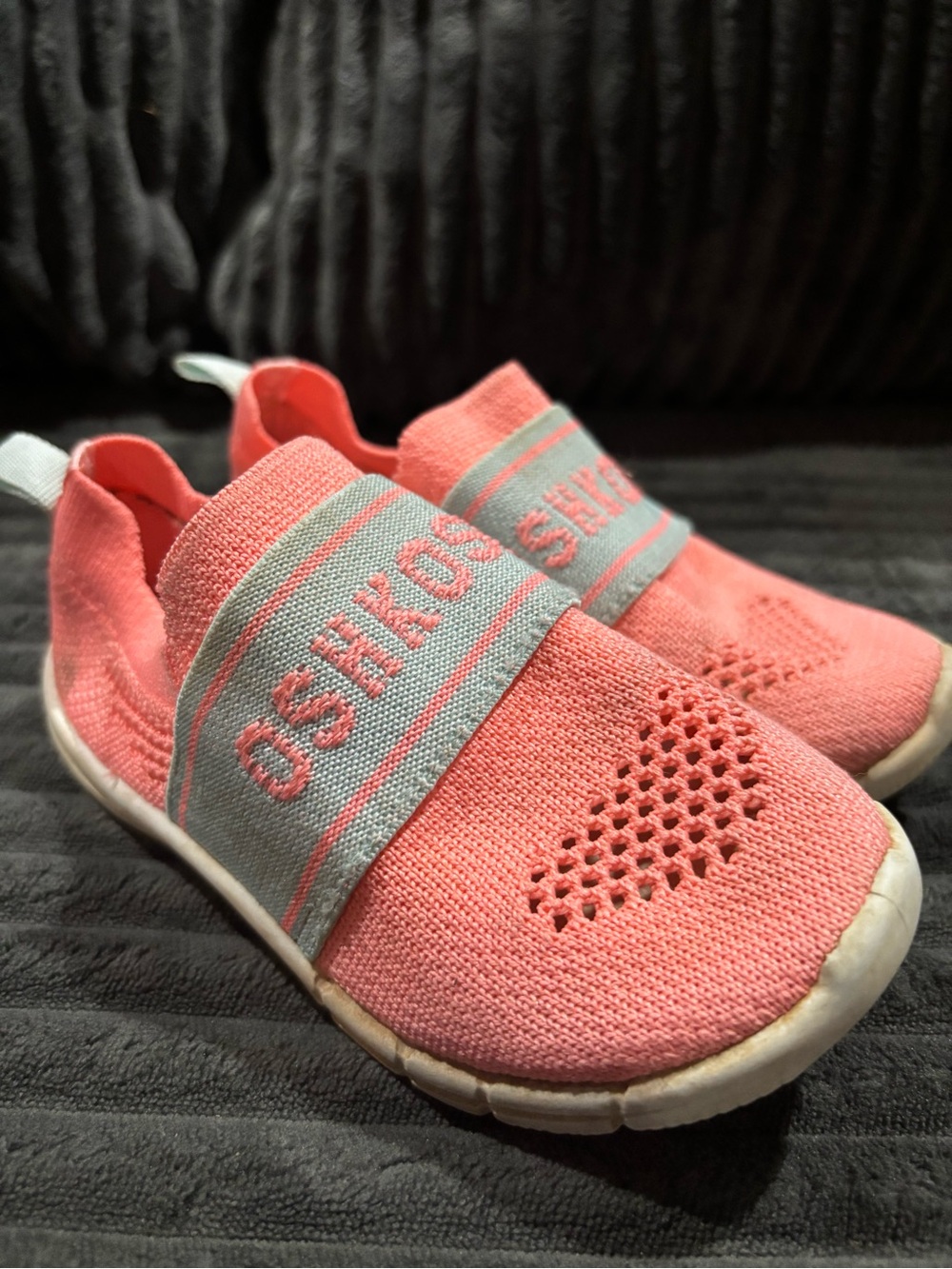 OshKosh B'gosh Coral Slip-On Knit Sneakers with Gray Strap